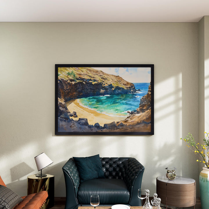 Green Sand Beach Hawaii Watercolor Poster Big Island Travel Print Coastal Landscape Painting Tropical Wall Art Souvenir