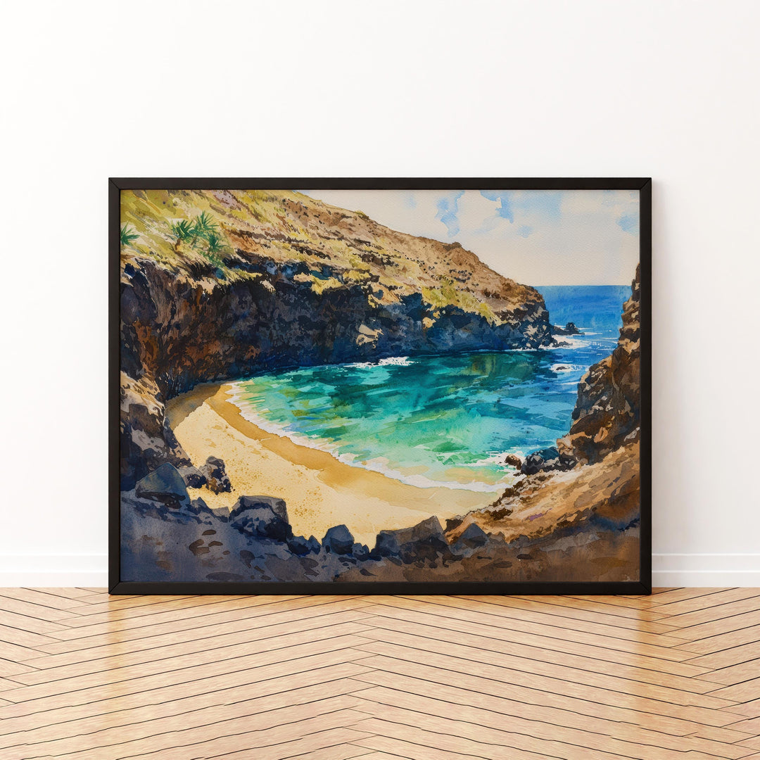 Green Sand Beach Hawaii Watercolor Poster Big Island Travel Print Coastal Landscape Painting Tropical Wall Art Souvenir