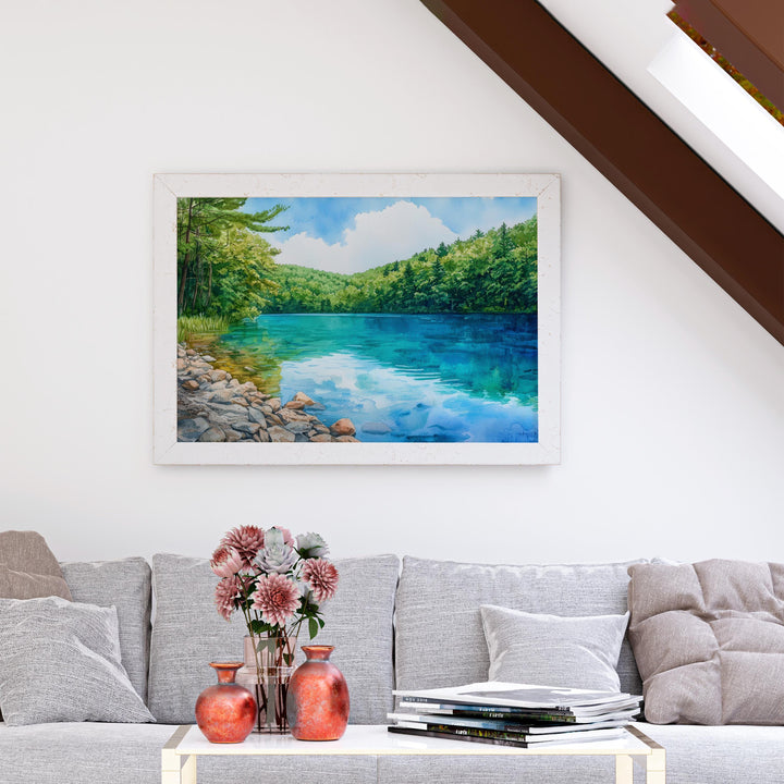 Green Lake State Park New York Watercolor Poster Green Lake Travel Print Landscape Painting Wall Art Upstate Souvenir
