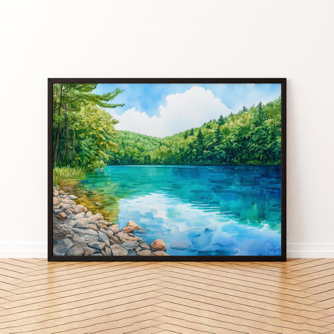 Green Lake State Park New York Watercolor Poster Green Lake Travel Print Landscape Painting Wall Art Upstate Souvenir