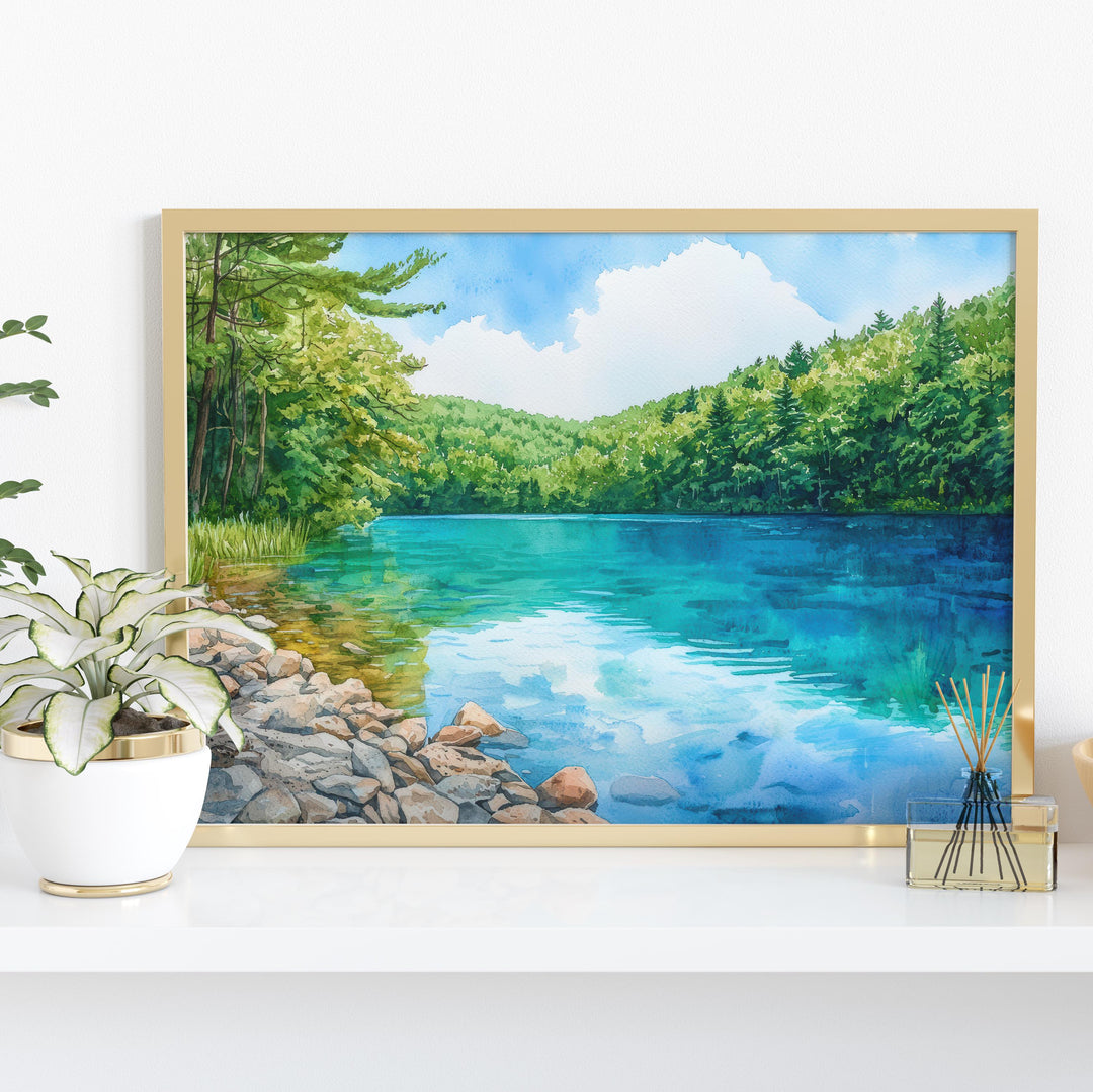 Green Lake State Park New York Watercolor Poster Green Lake Travel Print Landscape Painting Wall Art Upstate Souvenir