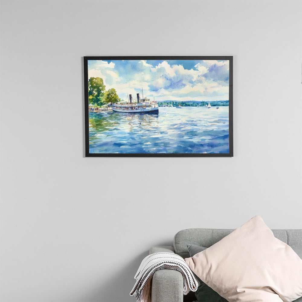 Chautauqua Lake New York Watercolor Poster Chautauqua Travel Print Lake Landscape Painting Wall Art Upstate Souvenir
