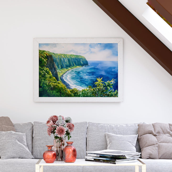 Big Island Hawaii Watercolor Poster Hawaii Travel Print Island Landscape Painting Coastal Wall Art Tropical Paradise Souvenir