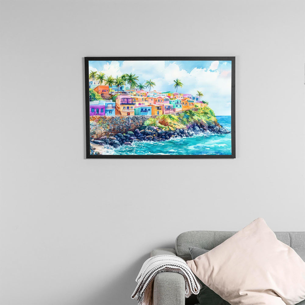 Puerto Rico Watercolor Poster Caribbean Travel Print Island Landscape Painting Coastal Wall Art Latin America Souvenir