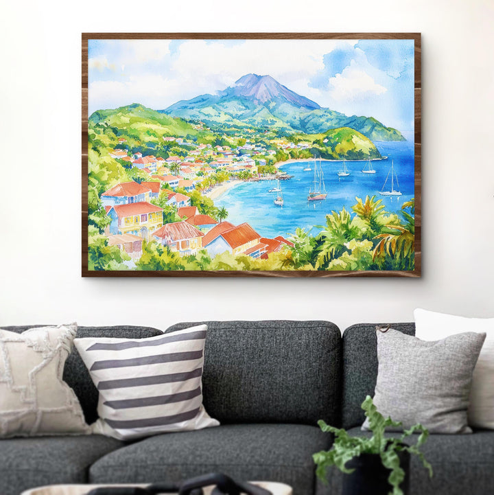 Martinique Watercolor Poster Caribbean Travel Print Island Landscape Painting Coastal Wall Art French Antilles Souvenir