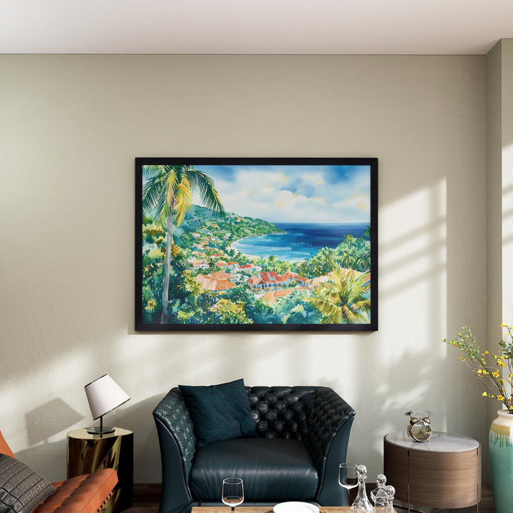 Jamaica Watercolor Poster Caribbean Travel Print Island Landscape Painting Coastal Wall Art Tropical Souvenir