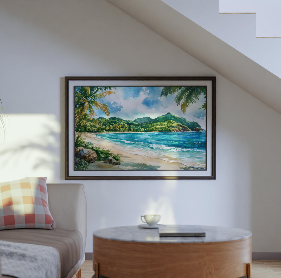 Grenada Watercolor Poster Caribbean Travel Print Island Landscape Painting Coastal Wall Art Tropical Souvenir