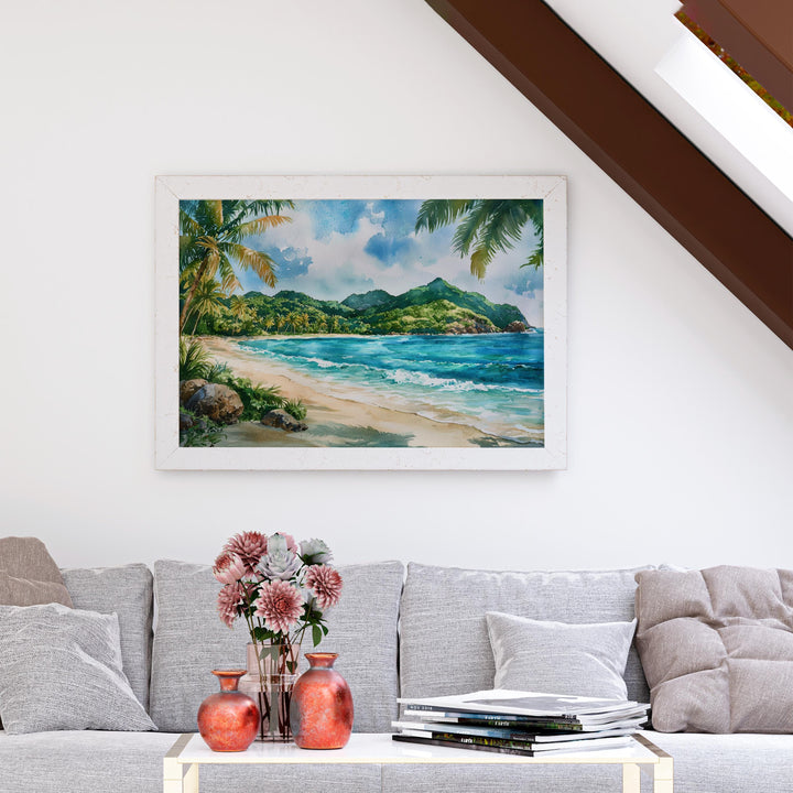 Grenada Watercolor Poster Caribbean Travel Print Island Landscape Painting Coastal Wall Art Tropical Souvenir