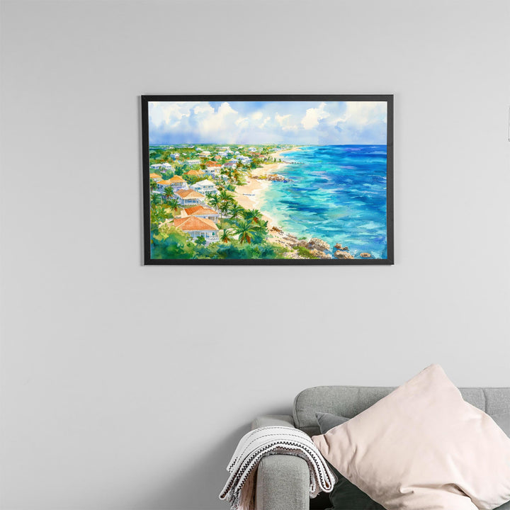 Cayman Islands Watercolor Poster Caribbean Travel Print Beach Landscape Painting Coastal Wall Art Tropical Souvenir