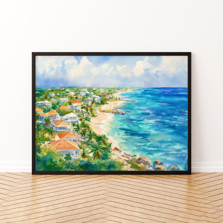 Cayman Islands Watercolor Poster Caribbean Travel Print Beach Landscape Painting Coastal Wall Art Tropical Souvenir