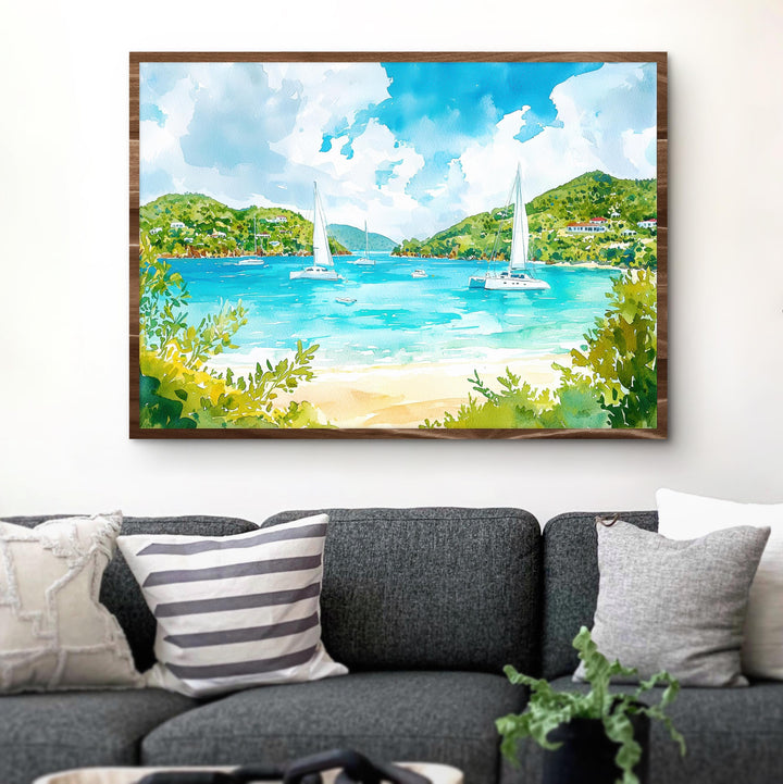 British Virgin Islands Watercolor Poster Caribbean Travel Print Beach Landscape Painting Coastal Wall Art Island Souvenir