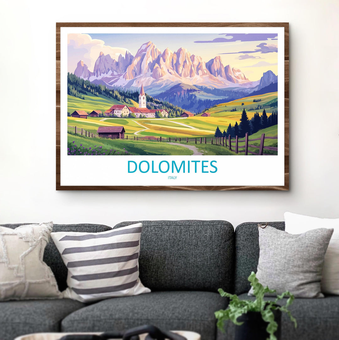 Dolomites Italy Landscape Travel Poster Scenic Alpine Mountain Wall Art European Nature Print Italy Alps Decor Modern Travel Artwork