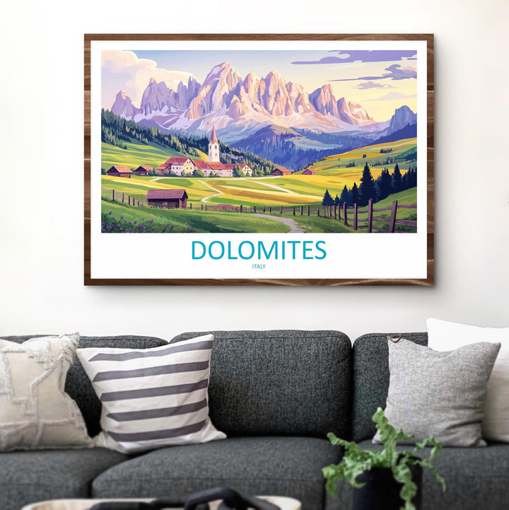Dolomites Italy Landscape Travel Poster Scenic Alpine Mountain Wall Art European Nature Print Italy Alps Decor Modern Travel Artwork