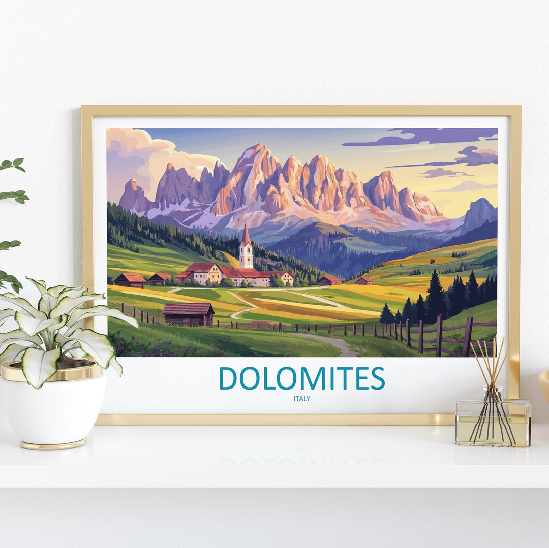 Dolomites Italy Landscape Travel Poster Scenic Alpine Mountain Wall Art European Nature Print Italy Alps Decor Modern Travel Artwork