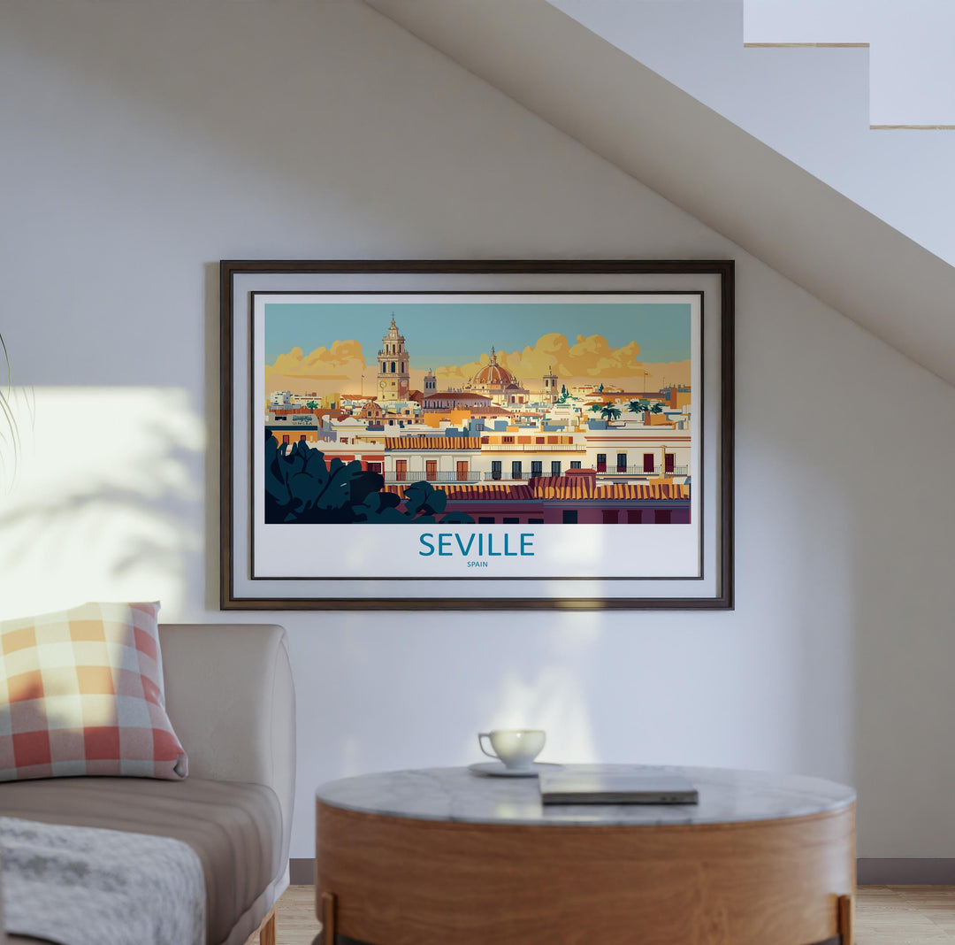 Seville Spain Landscape Travel Poster Scenic City Wall Art Spanish Architecture Print Europe Decor Andalusia Cityscape Travel Artwork