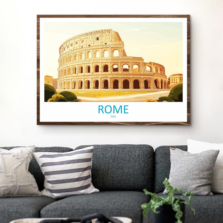 Rome Italy Landscape Travel Poster Scenic City Wall Art Ancient Architecture Print European Decor Historic Rome Cityscape Artwork