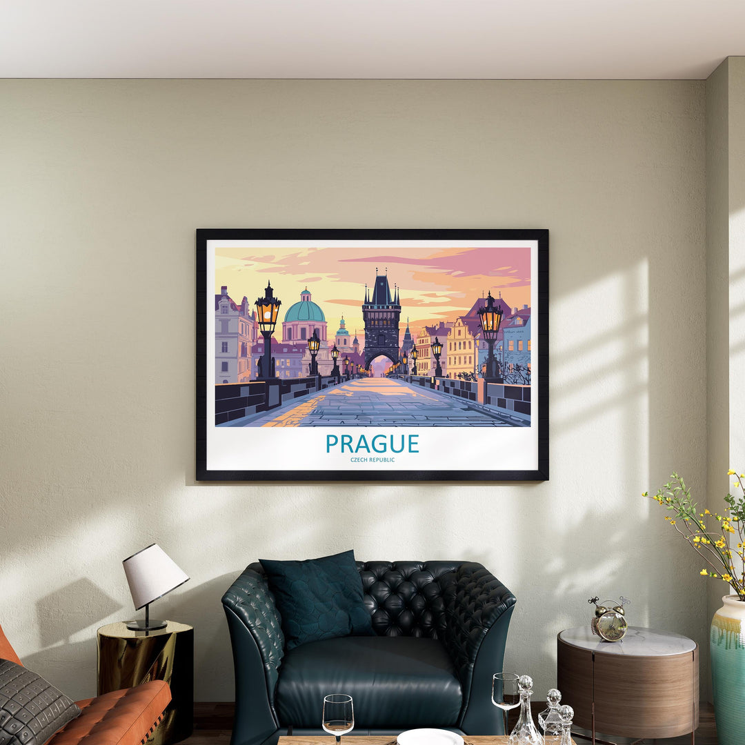 Prague Czech Republic Landscape Travel Poster Scenic City Wall Art Historic Architecture Print Europe Decor Old Town Artwork