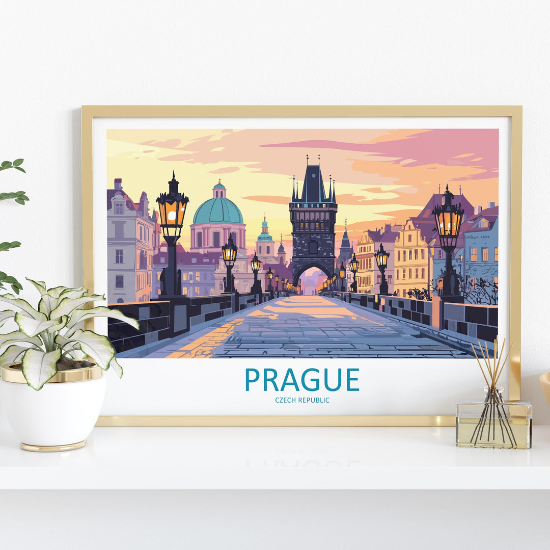 Prague Czech Republic Landscape Travel Poster Scenic City Wall Art Historic Architecture Print Europe Decor Old Town Artwork