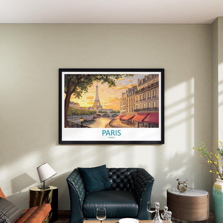 Paris France Landscape Travel Poster Scenic City Wall Art Eiffel Tower Architecture Print European Decor Romantic Paris Artwork