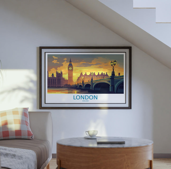 London England Landscape Travel Poster Scenic City Wall Art UK Architecture Print European Decor London Skyline Historic Artwork