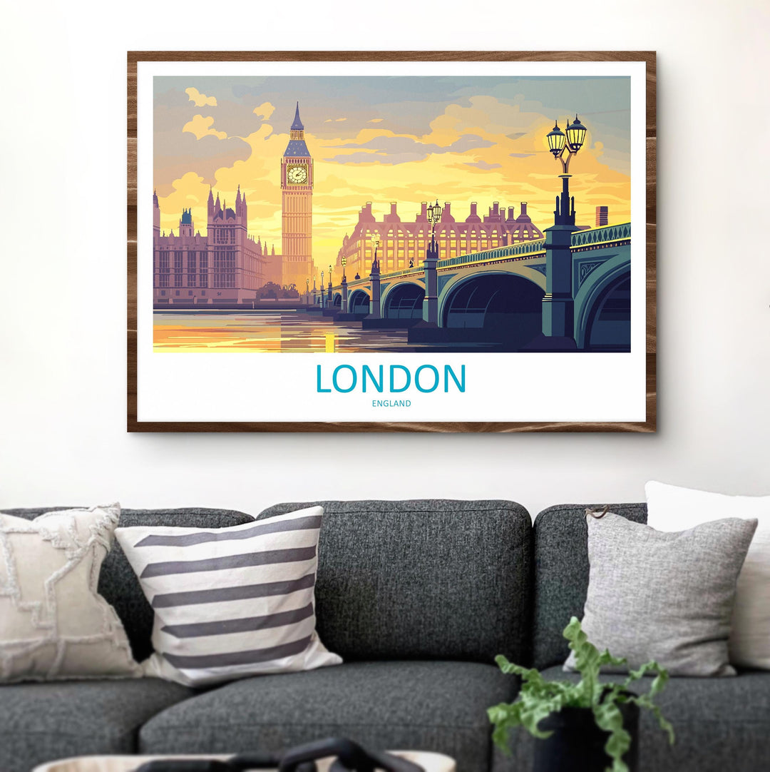London England Landscape Travel Poster Scenic City Wall Art UK Architecture Print European Decor London Skyline Historic Artwork