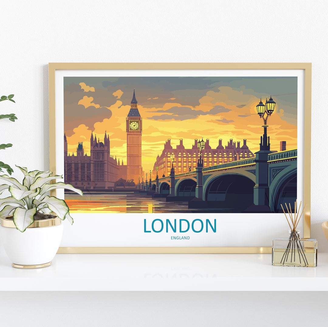 London England Landscape Travel Poster Scenic City Wall Art UK Architecture Print European Decor London Skyline Historic Artwork