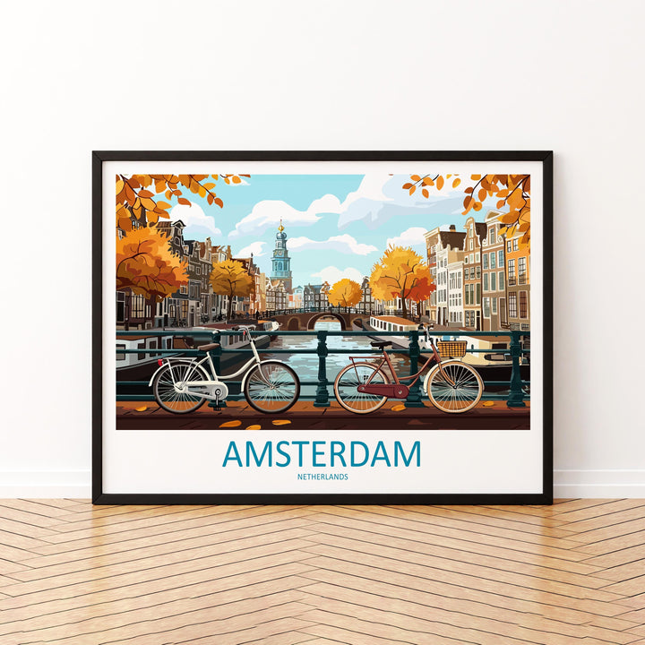 Amsterdam Netherlands Landscape Travel Poster Scenic Canal City Wall Art Dutch Architecture Print Europe Decor Romantic Amsterdam Artwork
