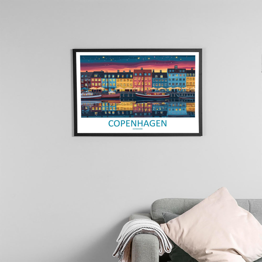 Copenhagen Denmark Landscape Travel Poster Scenic City Wall Art Nordic Architecture Print Europe Decor Colorful Copenhagen Artwork