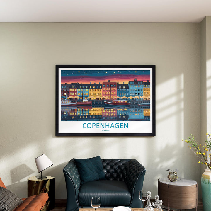 Copenhagen Denmark Landscape Travel Poster Scenic City Wall Art Nordic Architecture Print Europe Decor Colorful Copenhagen Artwork