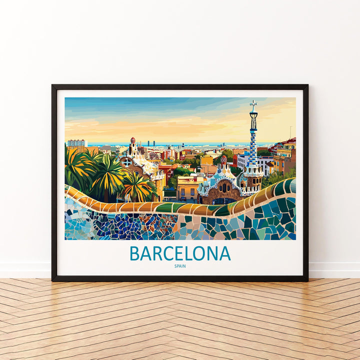 Barcelona Spain Landscape Travel Poster Scenic City Wall Art Gaudi Architecture Print Europe Decor Mediterranean Barcelona Artwork