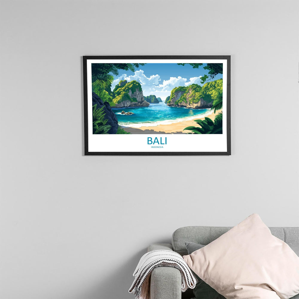 Bali Indonesia Landscape Travel Poster Scenic Island Coast Wall Art Tropical Nature Print Asia Decor Bali Temples Beachside Artwork