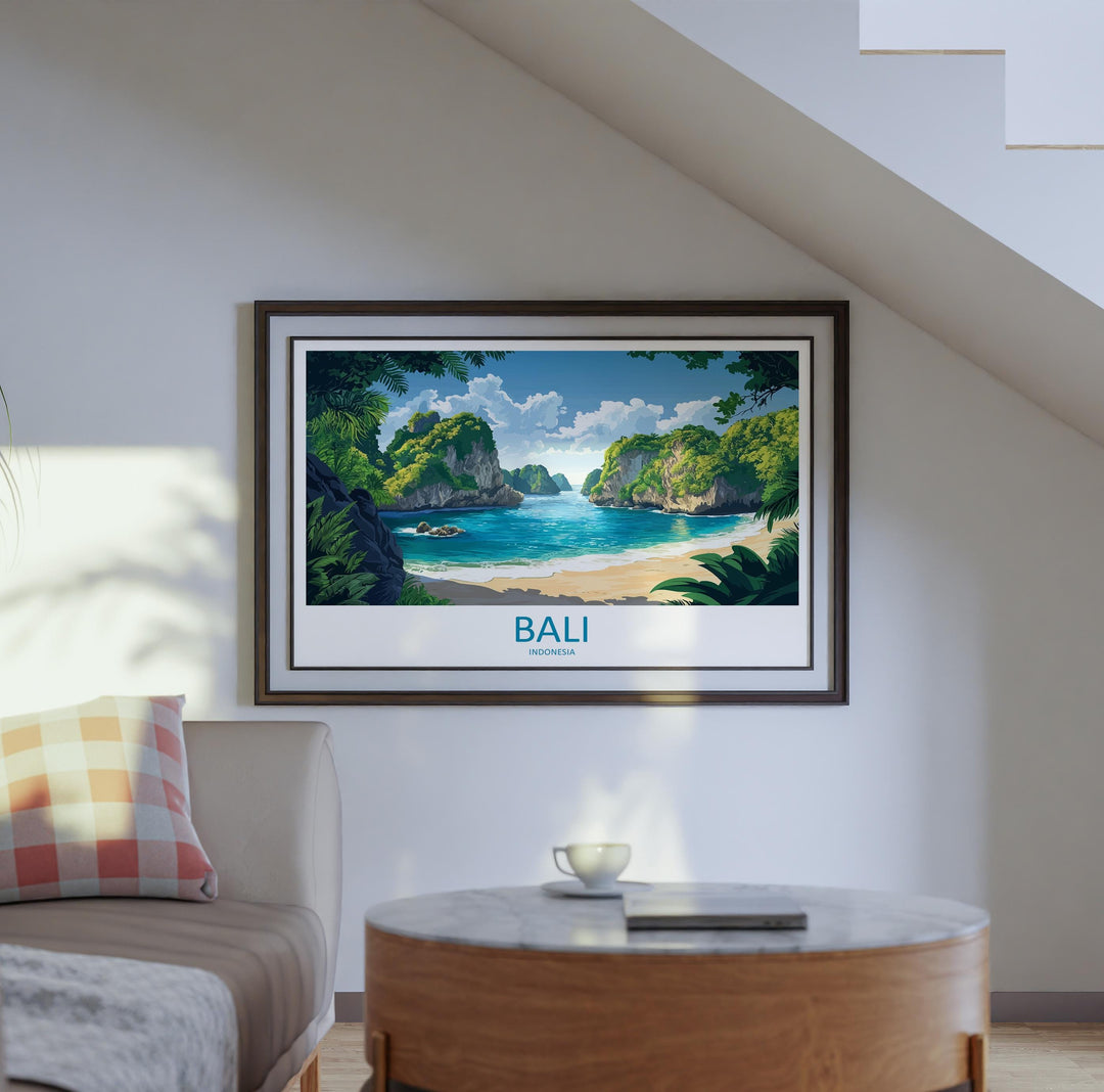 Bali Indonesia Landscape Travel Poster Scenic Island Coast Wall Art Tropical Nature Print Asia Decor Bali Temples Beachside Artwork