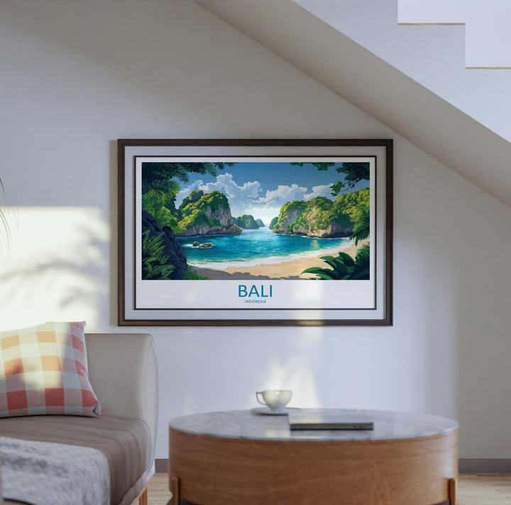 Bali Indonesia Landscape Travel Poster Scenic Island Coast Wall Art Tropical Nature Print Asia Decor Bali Temples Beachside Artwork