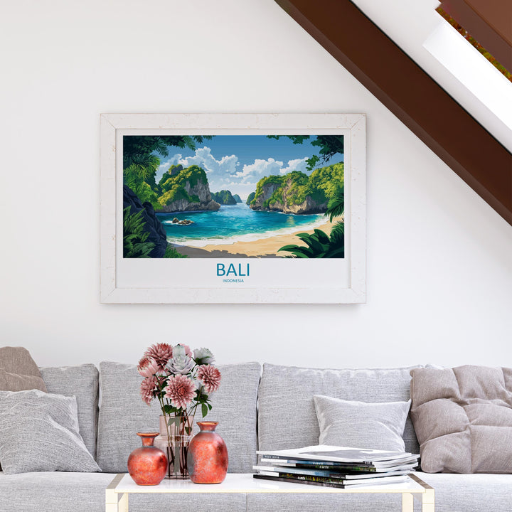 Bali Indonesia Landscape Travel Poster Scenic Island Coast Wall Art Tropical Nature Print Asia Decor Bali Temples Beachside Artwork