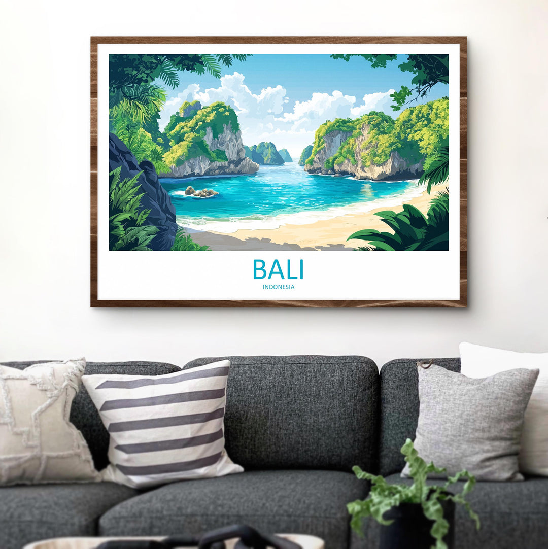 Bali Indonesia Landscape Travel Poster Scenic Island Coast Wall Art Tropical Nature Print Asia Decor Bali Temples Beachside Artwork
