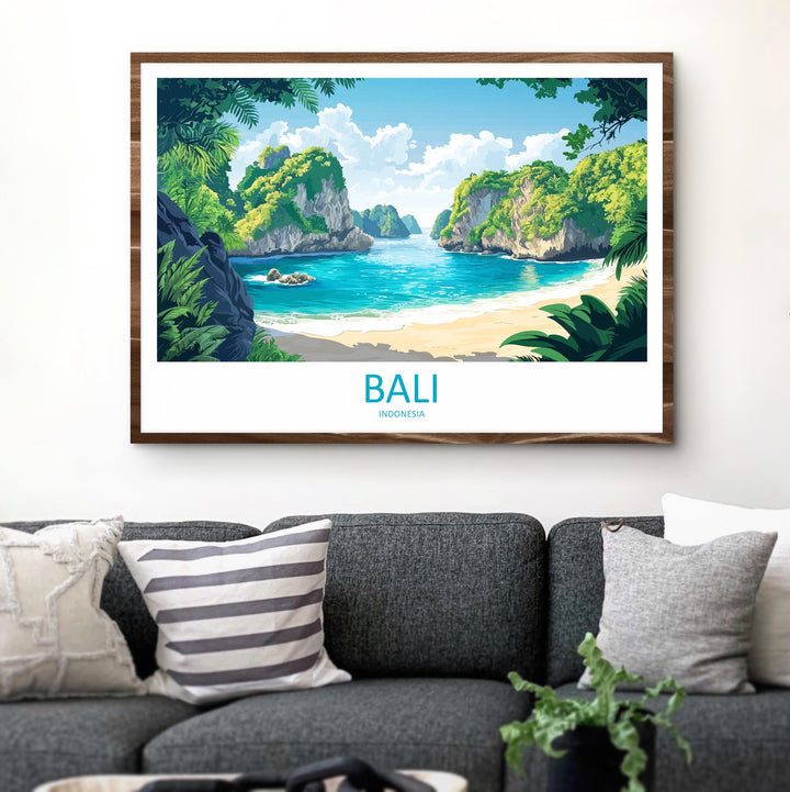Bali Indonesia Landscape Travel Poster Scenic Island Coast Wall Art Tropical Nature Print Asia Decor Bali Temples Beachside Artwork
