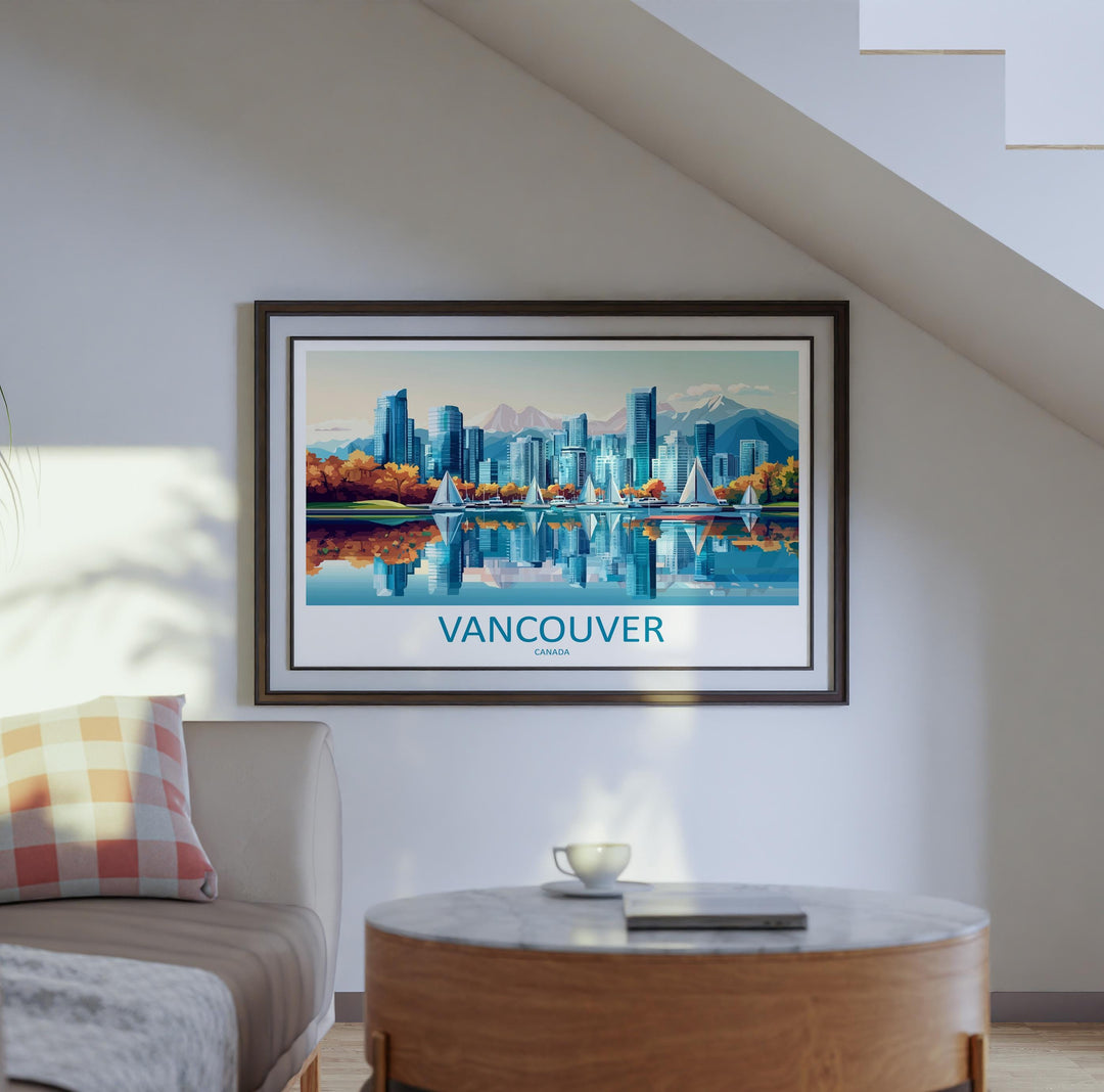 Vancouver Canada Landscape Travel Poster Scenic City Mountain Coast Wall Art Modern Skyline Print BC Decor Vancouver Artwork
