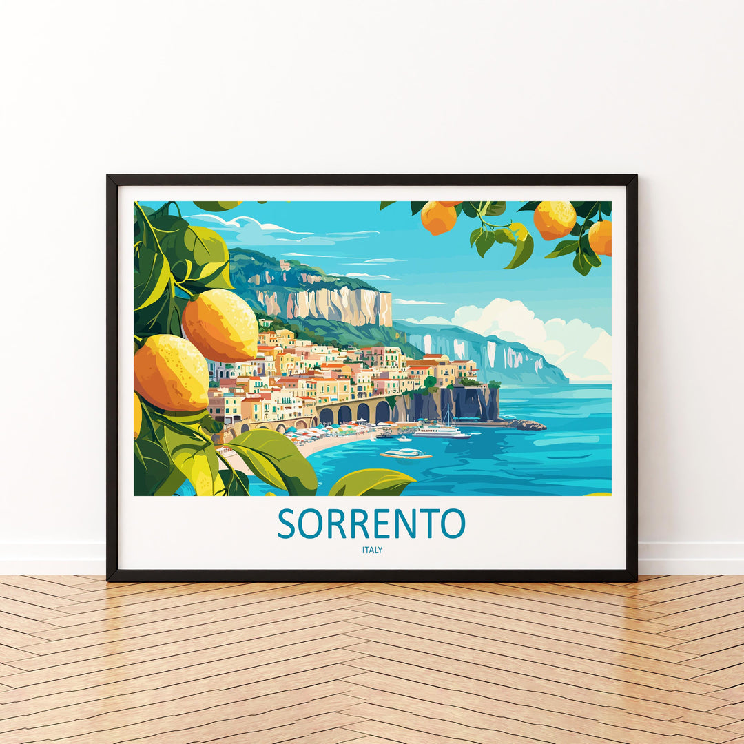 Sorrento Italy Landscape Travel Poster Scenic Coastline Wall Art Mediterranean Cliffs Print Europe Decor Romantic Sorrento Artwork