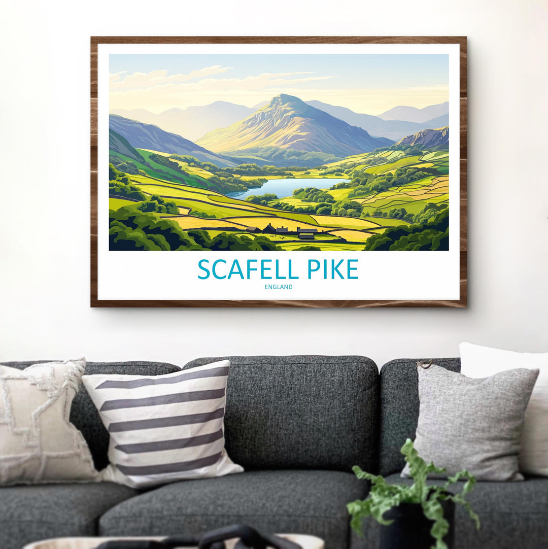 Scafell Pike England Landscape Travel Poster Scenic Mountain Lake District Wall Art UK Nature Print British Peaks Decor Adventure Artwork