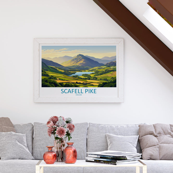 Scafell Pike England Landscape Travel Poster Scenic Mountain Lake District Wall Art UK Nature Print British Peaks Decor Adventure Artwork