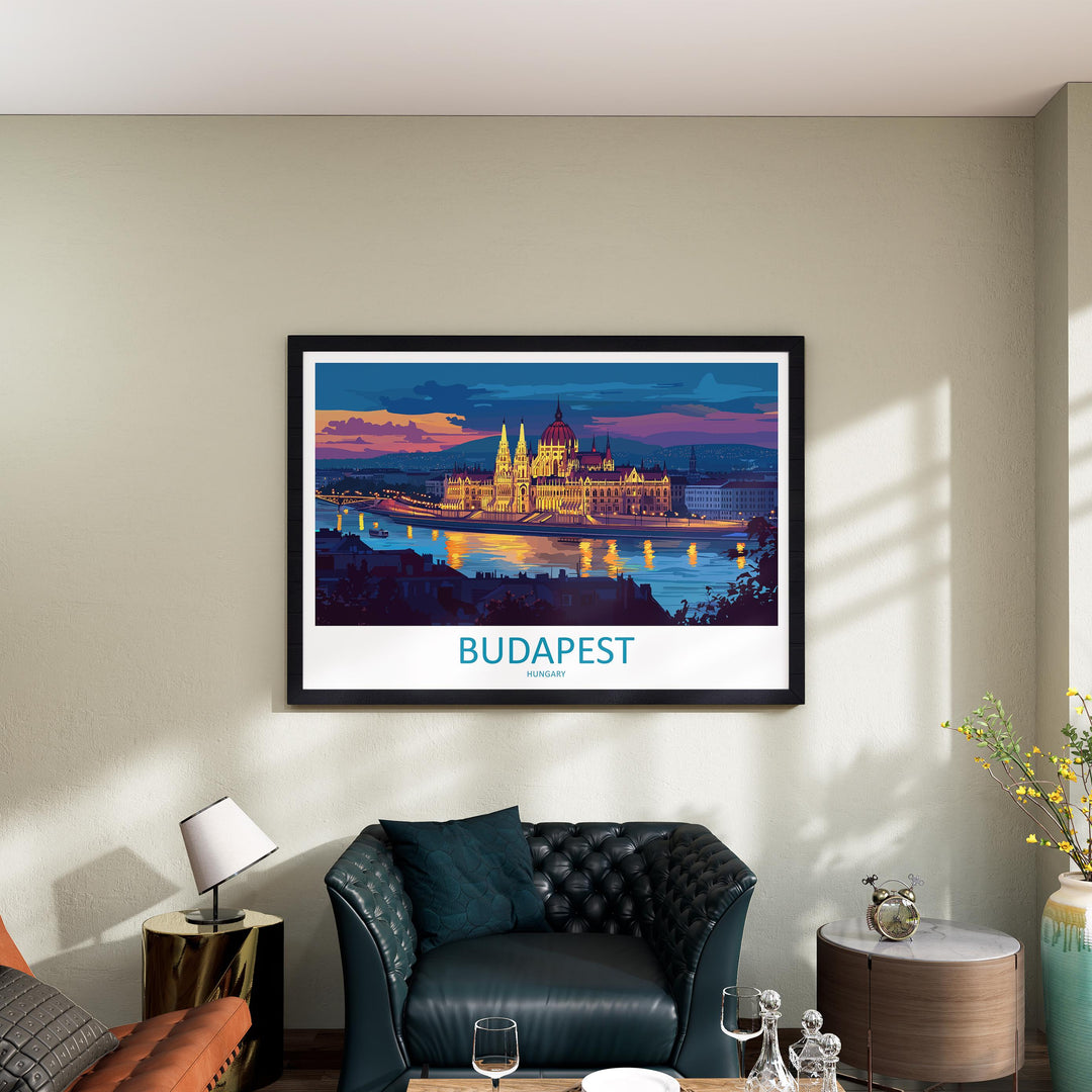 Budapest Hungary Landscape Travel Poster Scenic City Wall Art Danube River Architecture Print Europe Decor Historic Budapest Artwork