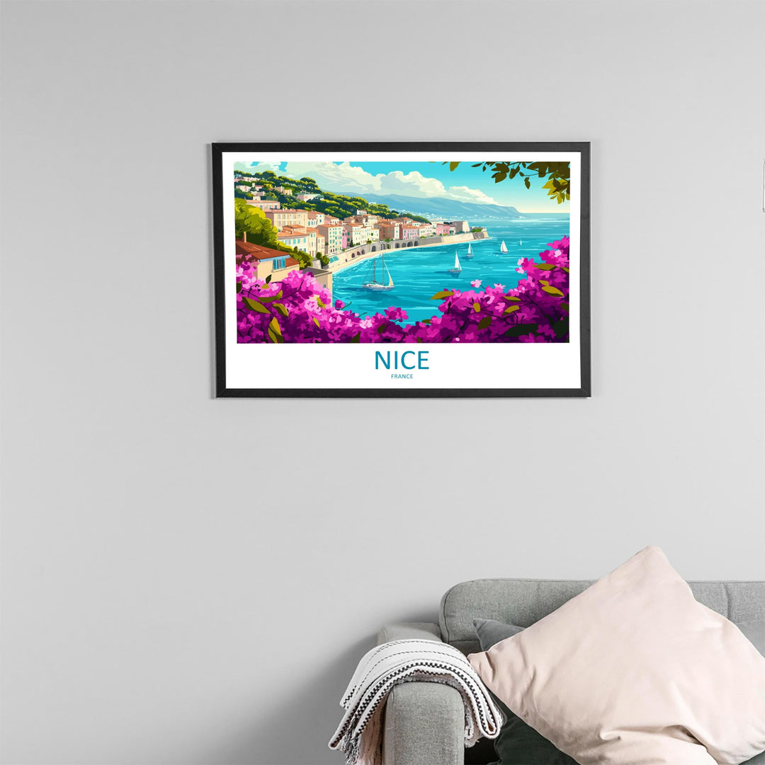 Nice France Landscape Travel Poster Scenic Coastline Wall Art Mediterranean City Print Europe Decor French Riviera Nice Artwork