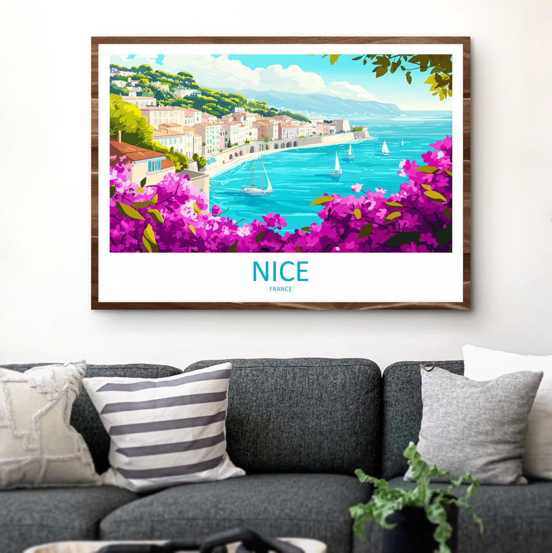 Nice France Landscape Travel Poster Scenic Coastline Wall Art Mediterranean City Print Europe Decor French Riviera Nice Artwork