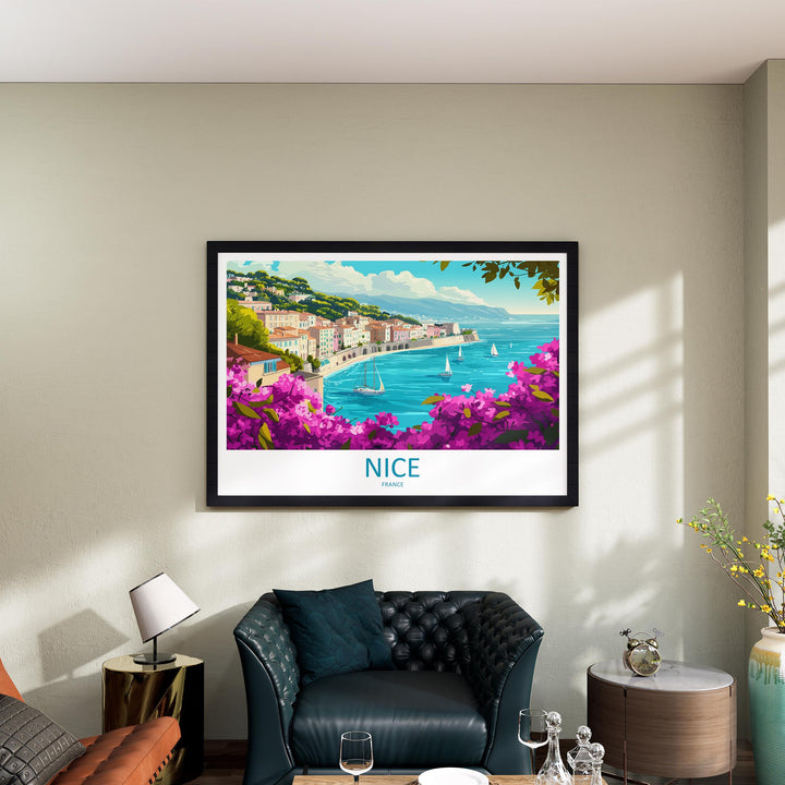 Nice France Landscape Travel Poster Scenic Coastline Wall Art Mediterranean City Print Europe Decor French Riviera Nice Artwork