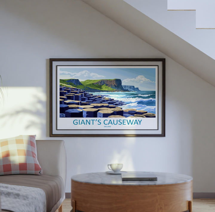 Giants Causeway Northern Ireland Landscape Travel Poster Scenic Coastline Wall Art Basalt Columns Print UK Decor Giants Causeway Artwork