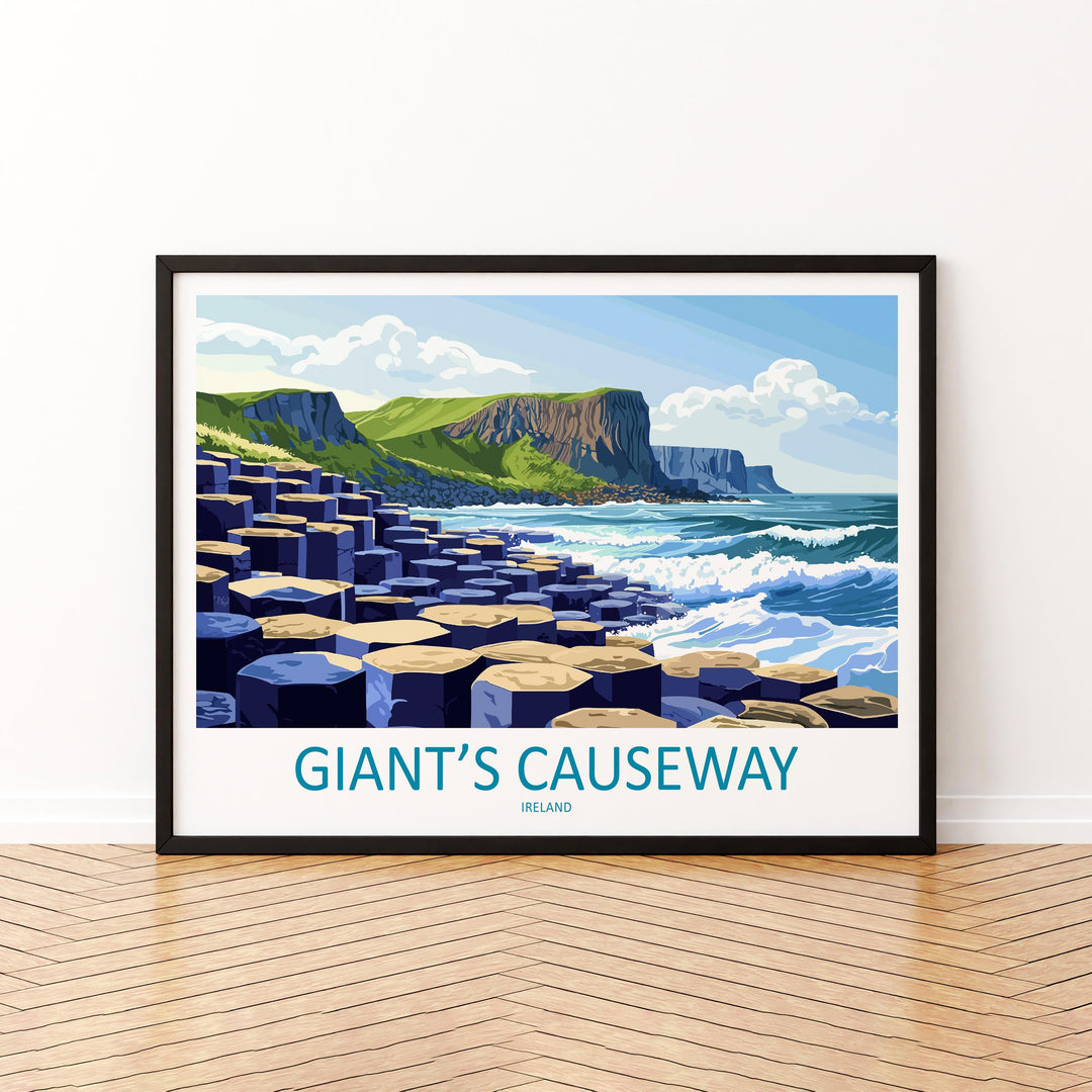 Giants Causeway Northern Ireland Landscape Travel Poster Scenic Coastline Wall Art Basalt Columns Print UK Decor Giants Causeway Artwork