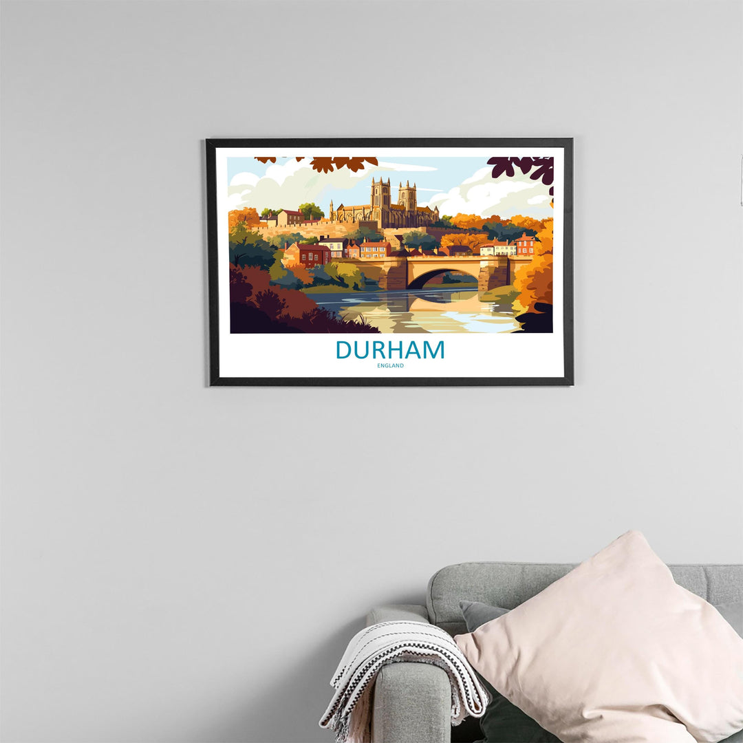 Durham England Landscape Travel Poster Scenic City Cathedral Wall Art UK Architecture Print Europe Decor Historic Durham Artwork