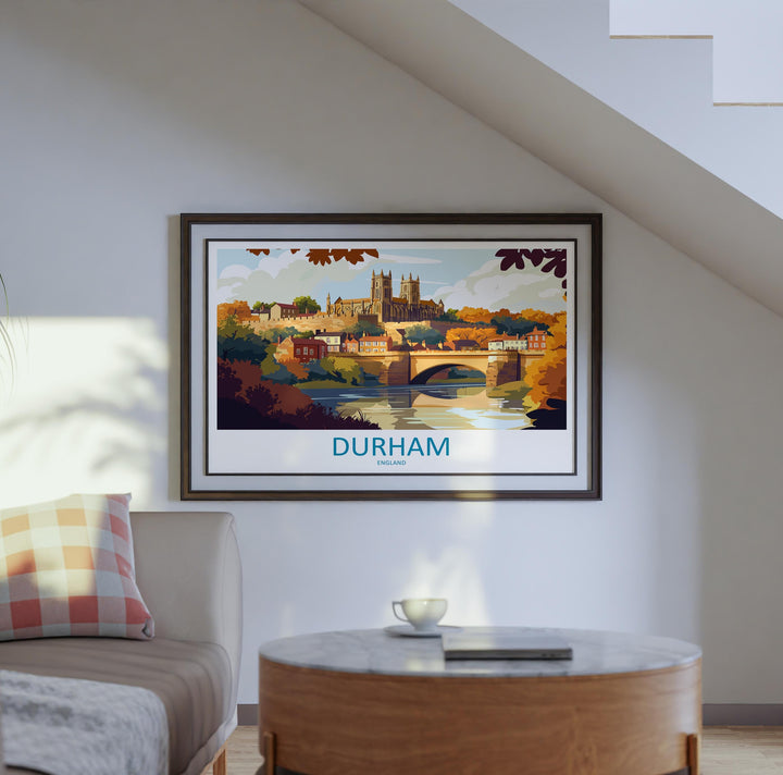 Durham England Landscape Travel Poster Scenic City Cathedral Wall Art UK Architecture Print Europe Decor Historic Durham Artwork