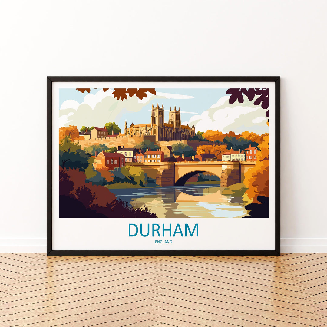 Durham England Landscape Travel Poster Scenic City Cathedral Wall Art UK Architecture Print Europe Decor Historic Durham Artwork