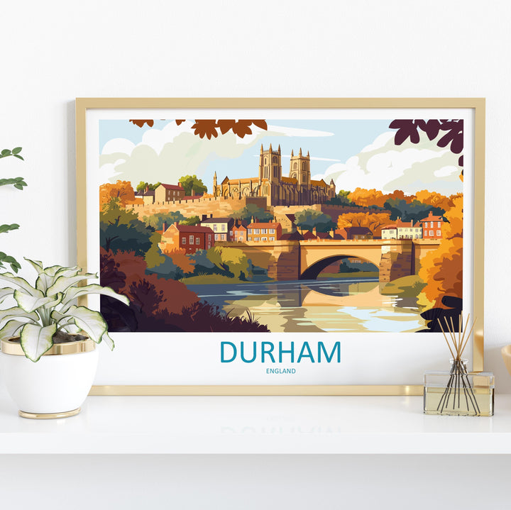 Durham England Landscape Travel Poster Scenic City Cathedral Wall Art UK Architecture Print Europe Decor Historic Durham Artwork